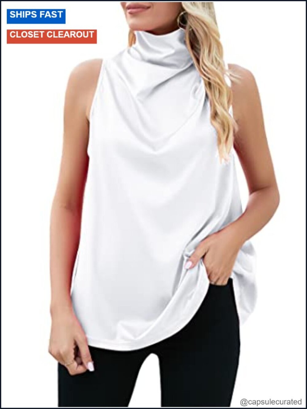 Sleeveless Cowl Neck Satin Cami Tank Top with Ruched Front